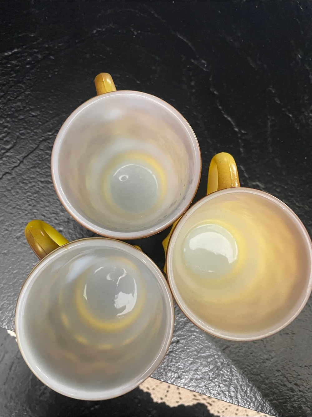 Fire King Kimberly Tan and Yellow Diamond Textured Ceramic Pedestal Mug-Set of 3 - Picture 5 of 7